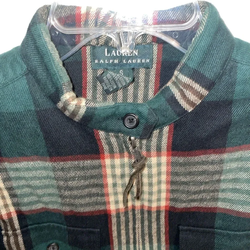 Lauren Ralph Lauren Men’s Flannel Shirt Size Small Green Plaid Full Zip Outdoors